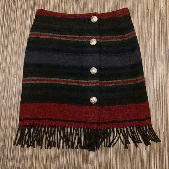 Rhonda Stark Dresses & Skirts - Rhonda Stark Wool Striped Western Skirt w/ Fringe